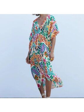Zara Multicolor Printed Tunic Dress Lightweight Flowy